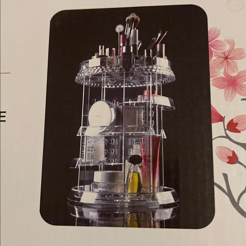 360° Rotation Makeup Organizer - Pink Floral